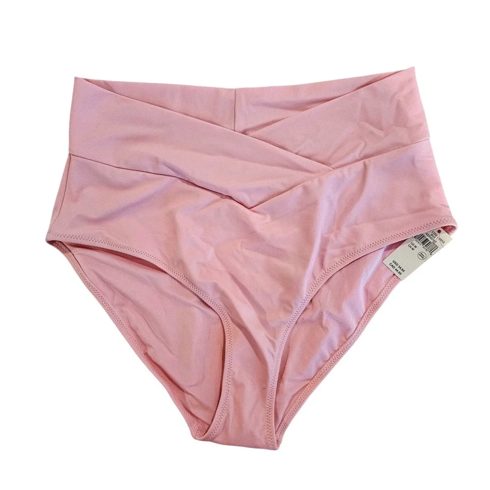 Aerie Real Good Pink High Waisted Crossover Bikini Bottoms UPF 50 Womens Size M